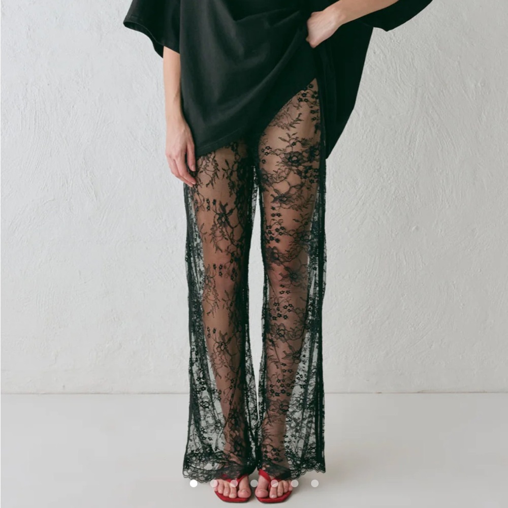 Elegant Black Lace Overlay Pants